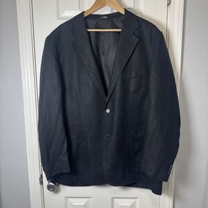 Alan Flusser 100% Linen Blazer Sport Coat Men's Size XL Black Lightweight